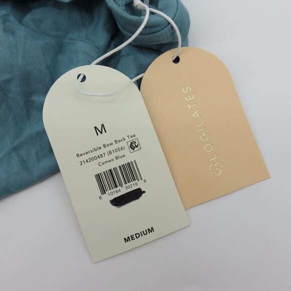 Blogilates Women Medium Reversible Bow Back Tee Cameo Blue Pilates Shirt Top NEW - Picture 6 of 10